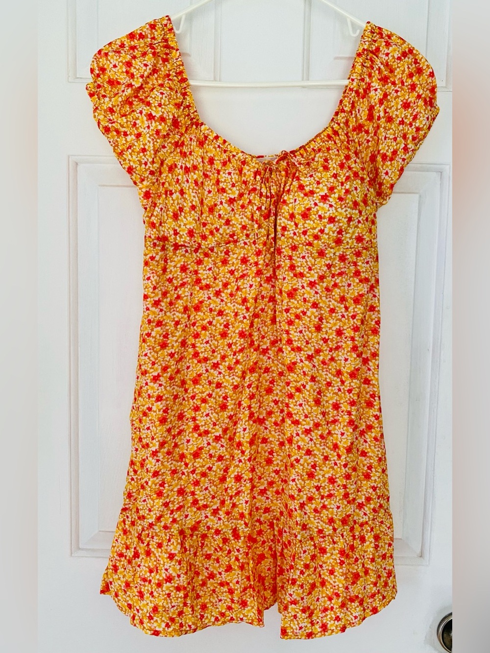 No Boundaries Womans Dress M Orange Ditsy Floral Milkmaid Babydoll Mini